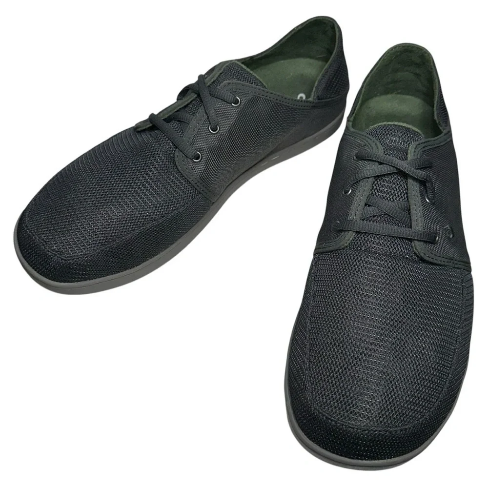 Olukai NIB Men’s Size 11.5 Dark Shadow Gray Nohea Mesh Lace Up Boat Shoes